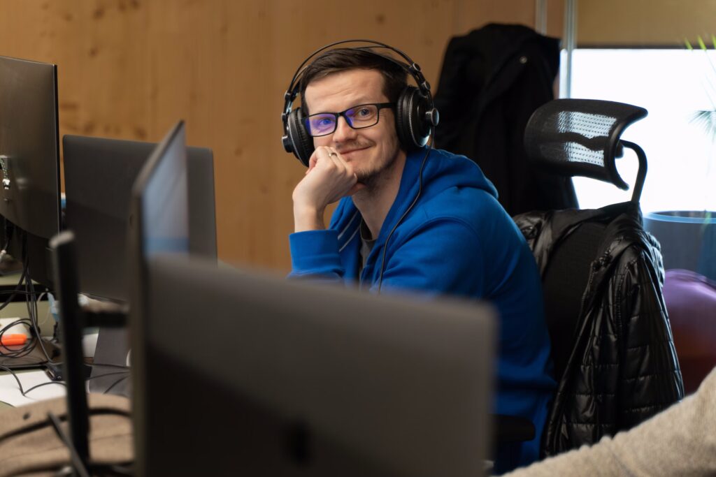 a man sitting in an office